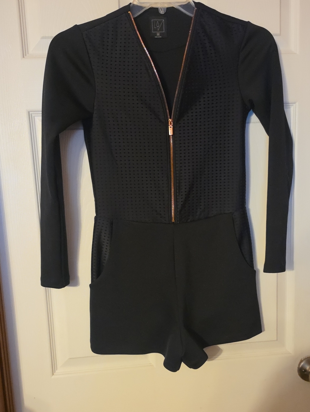 L*Space Black Long-Sleeve Zip-Front Romper